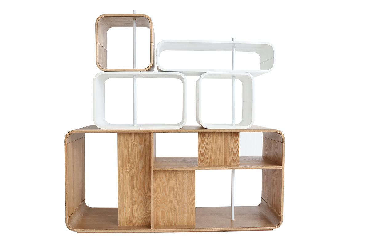 Estantera modulable madera clara y blanco BRICK