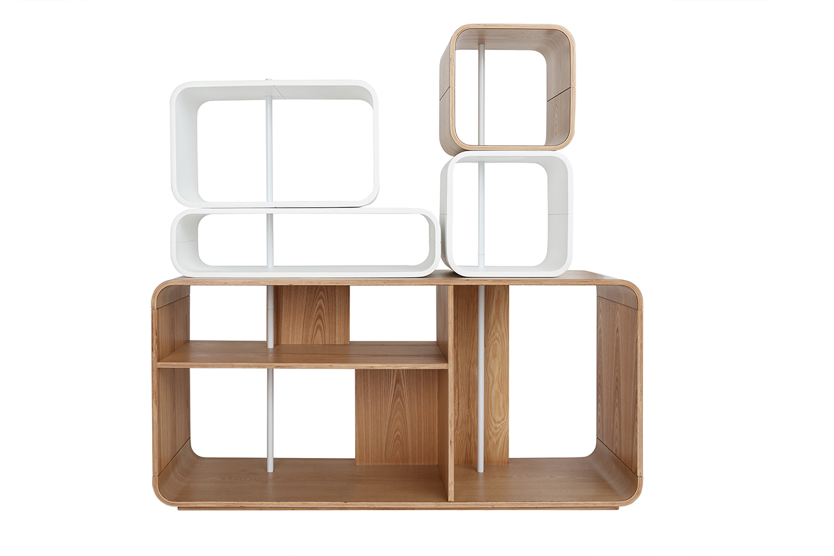 Estantera modulable madera clara y blanco BRICK