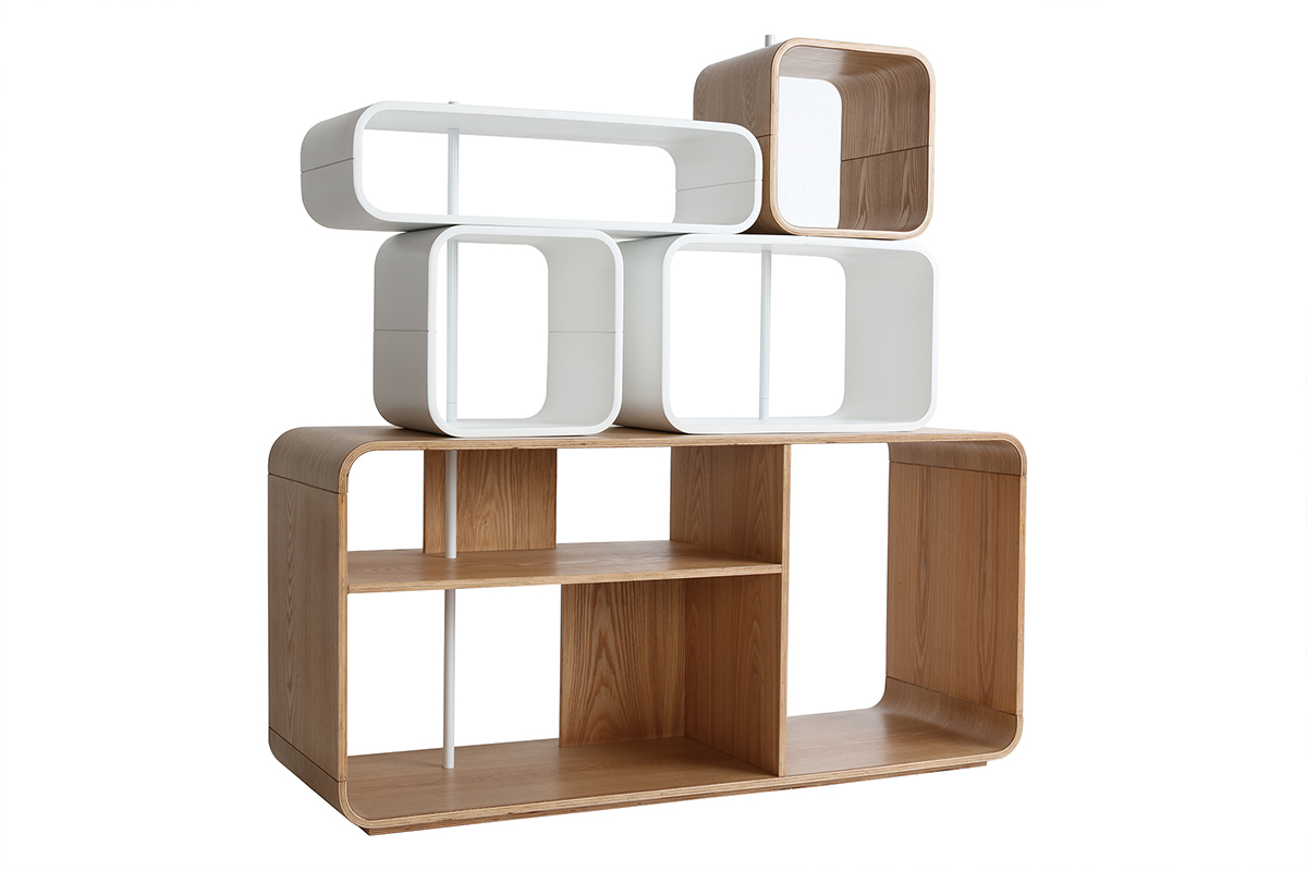 Estantera modulable madera clara y blanco BRICK