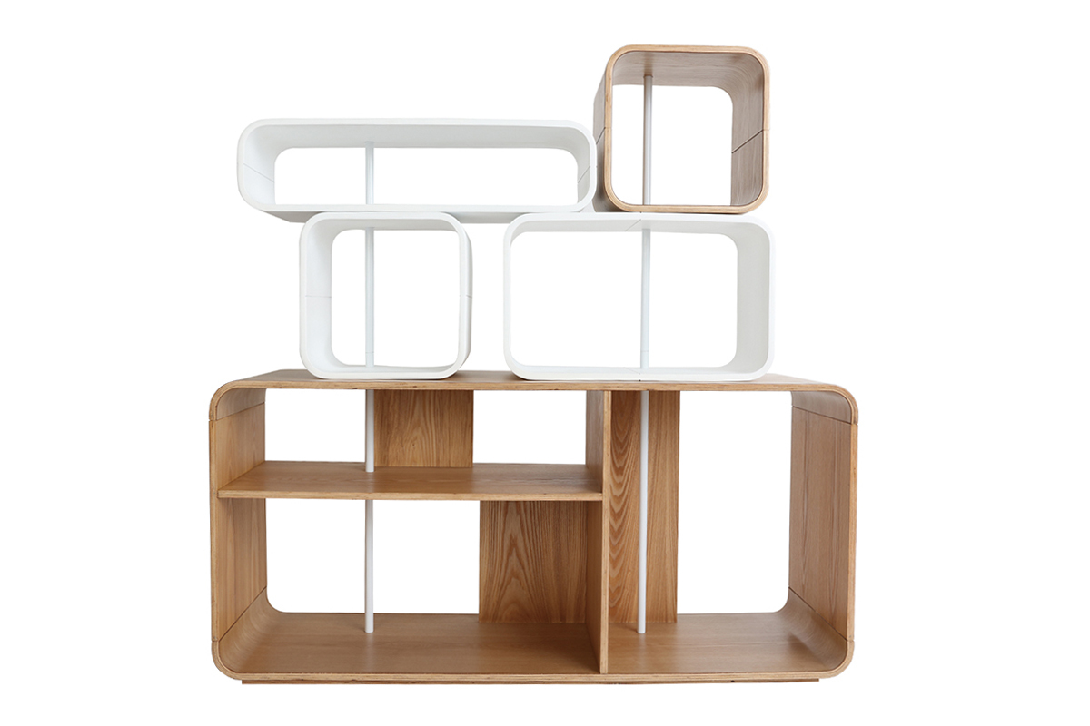 Estantera modulable madera clara y blanco BRICK