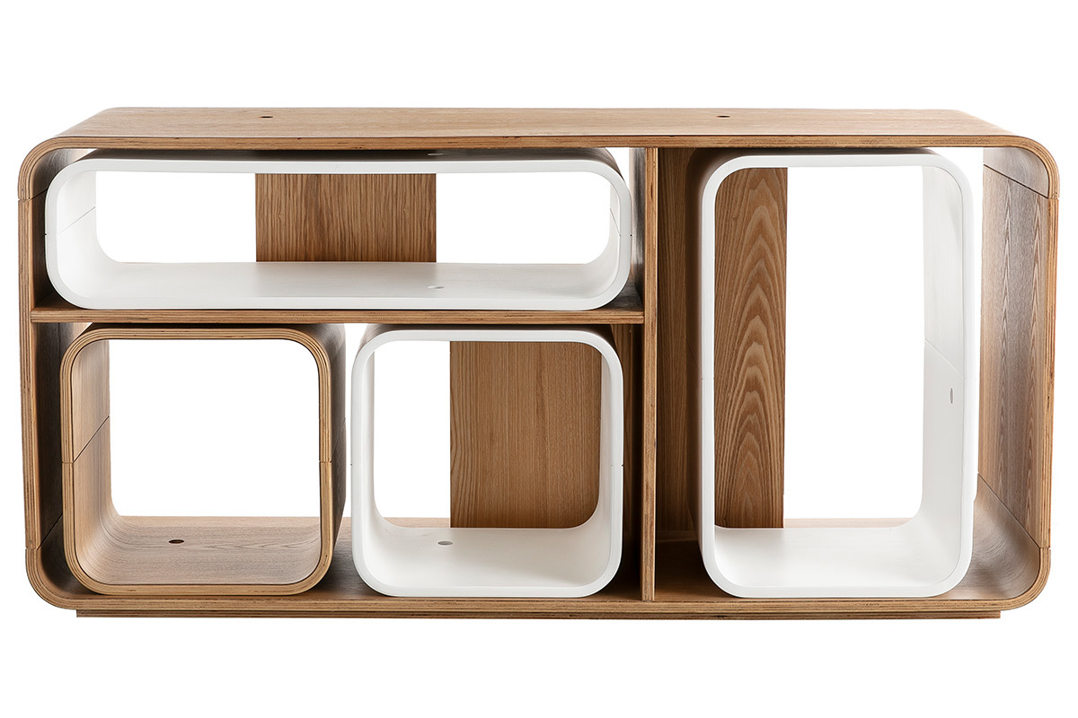 Estantera modulable madera clara y blanco BRICK