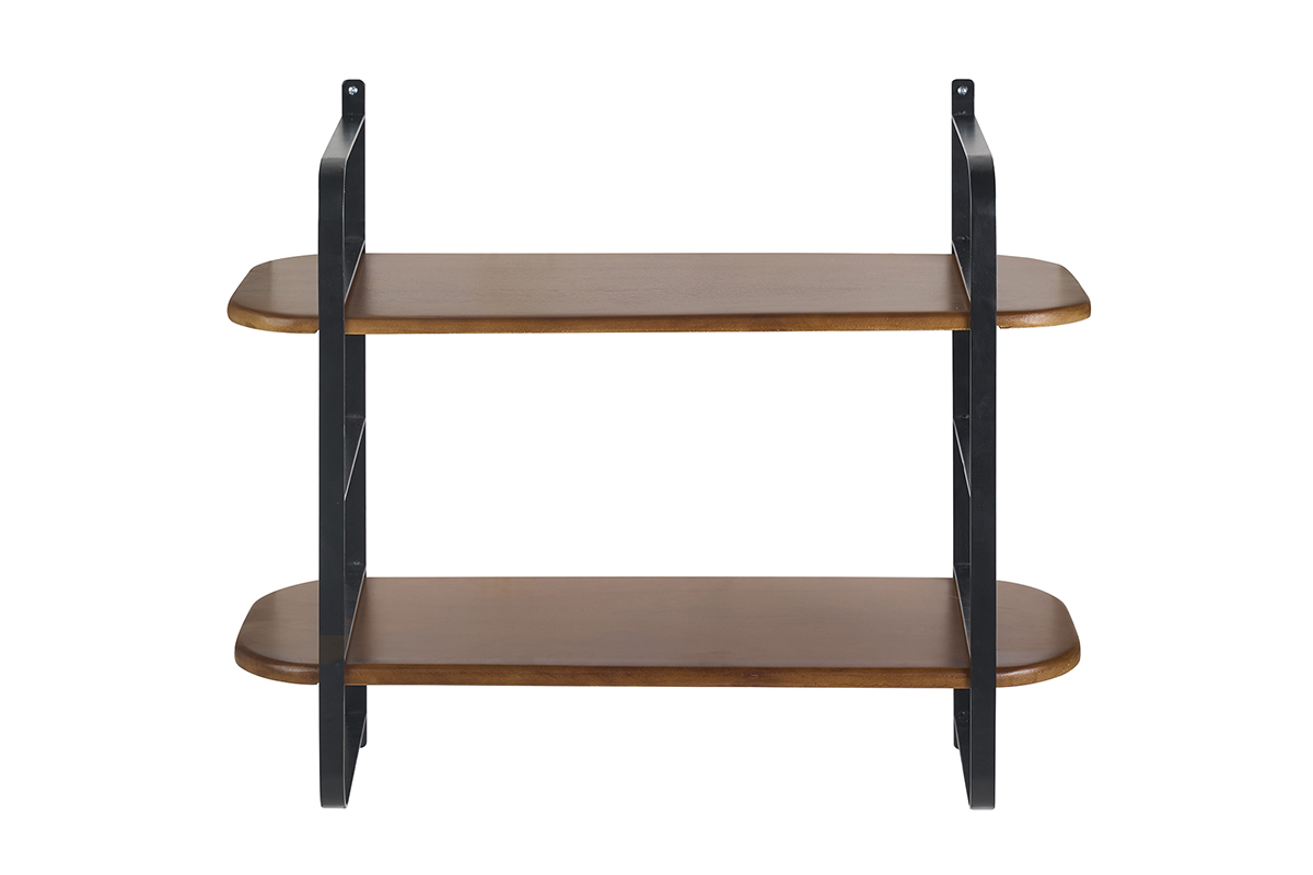 Estante de pared de madera maciza de mango te�ida y metal negro, vista frontal