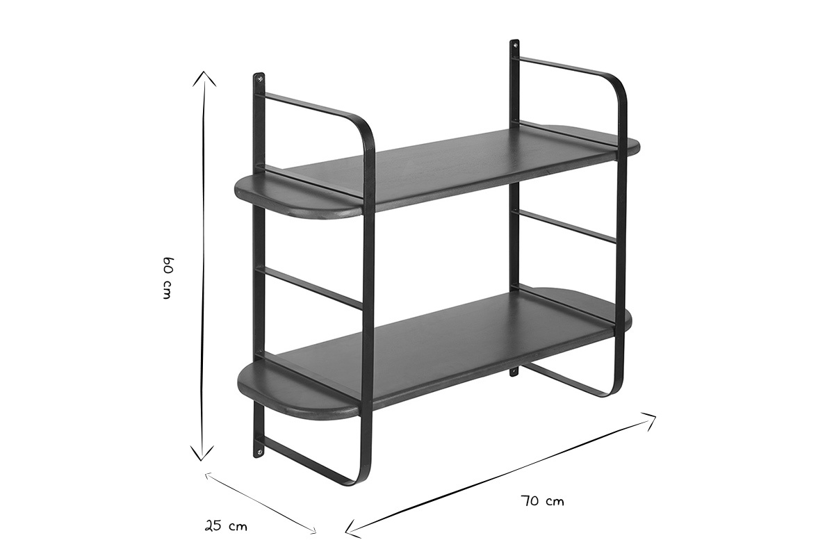 Dimensiones de la estanter�a de pared AKINA en negro y blanco, L70 x P25 x H60 cm.