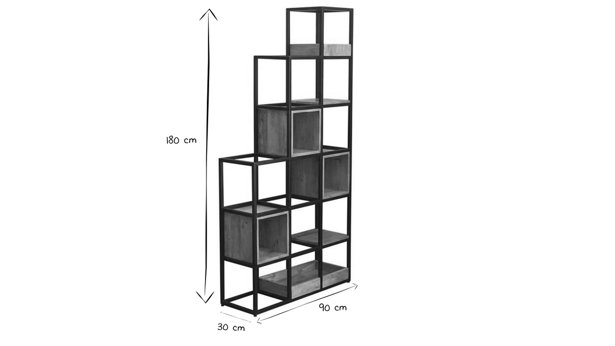 Estantera separador de espacios en mango y metal negro A180 cm FINLEY