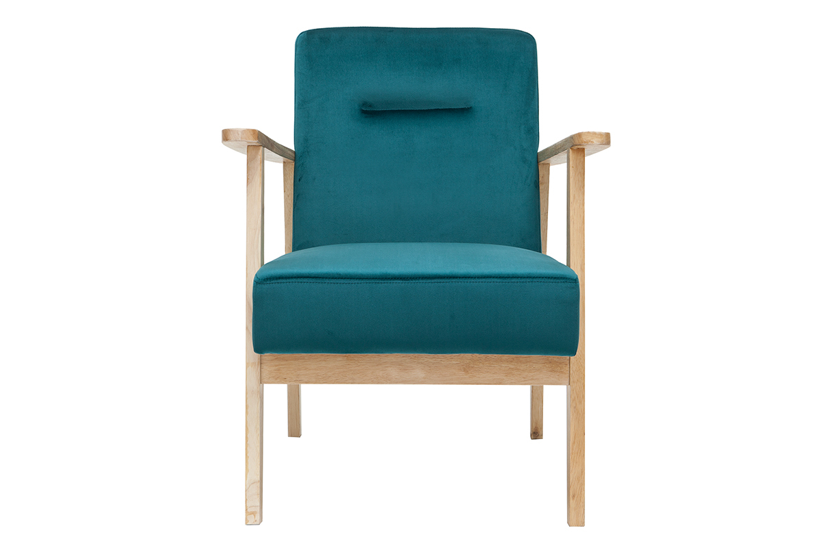 Fauteuil nrdico en terciopelo azul petrleo y madera clara ABYSS