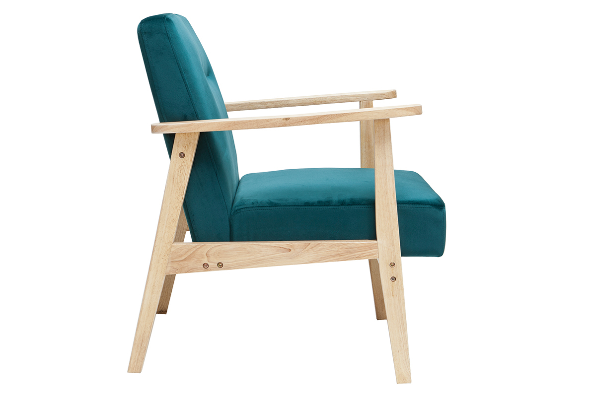 Fauteuil nrdico en terciopelo azul petrleo y madera clara ABYSS