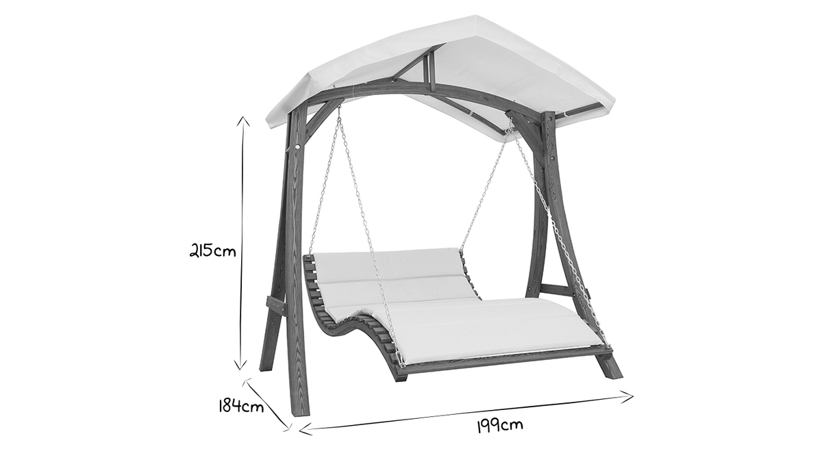 Hamaca cama 2plazas alerce y tela blanco hueso SANTORIN