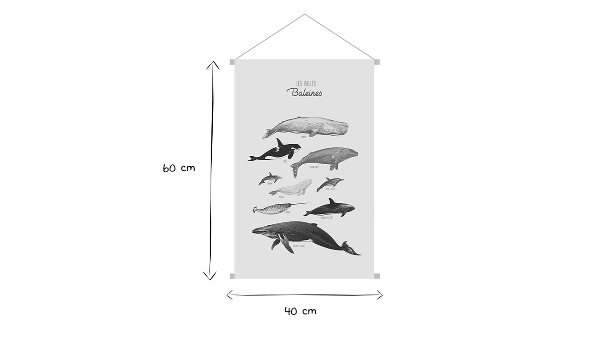 Kakemono infantil con ilustracin de ballenas 40 x 60 cm OCEAN