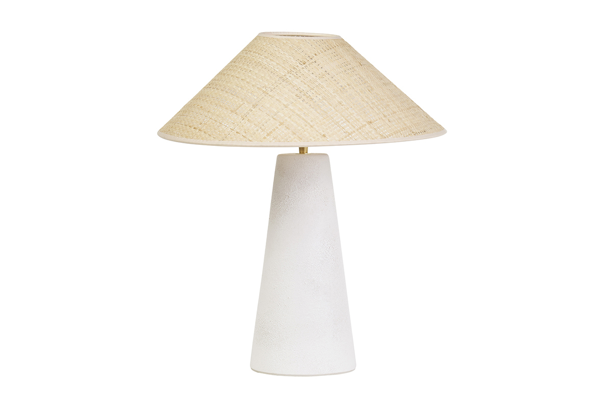 Lmpara de mesa blanca de cermica con pantalla de mimbre H47 cm JUNI