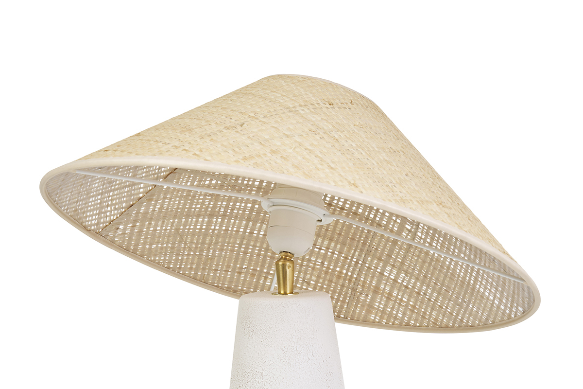 Lmpara de mesa blanca de cermica con pantalla de mimbre H47 cm JUNI