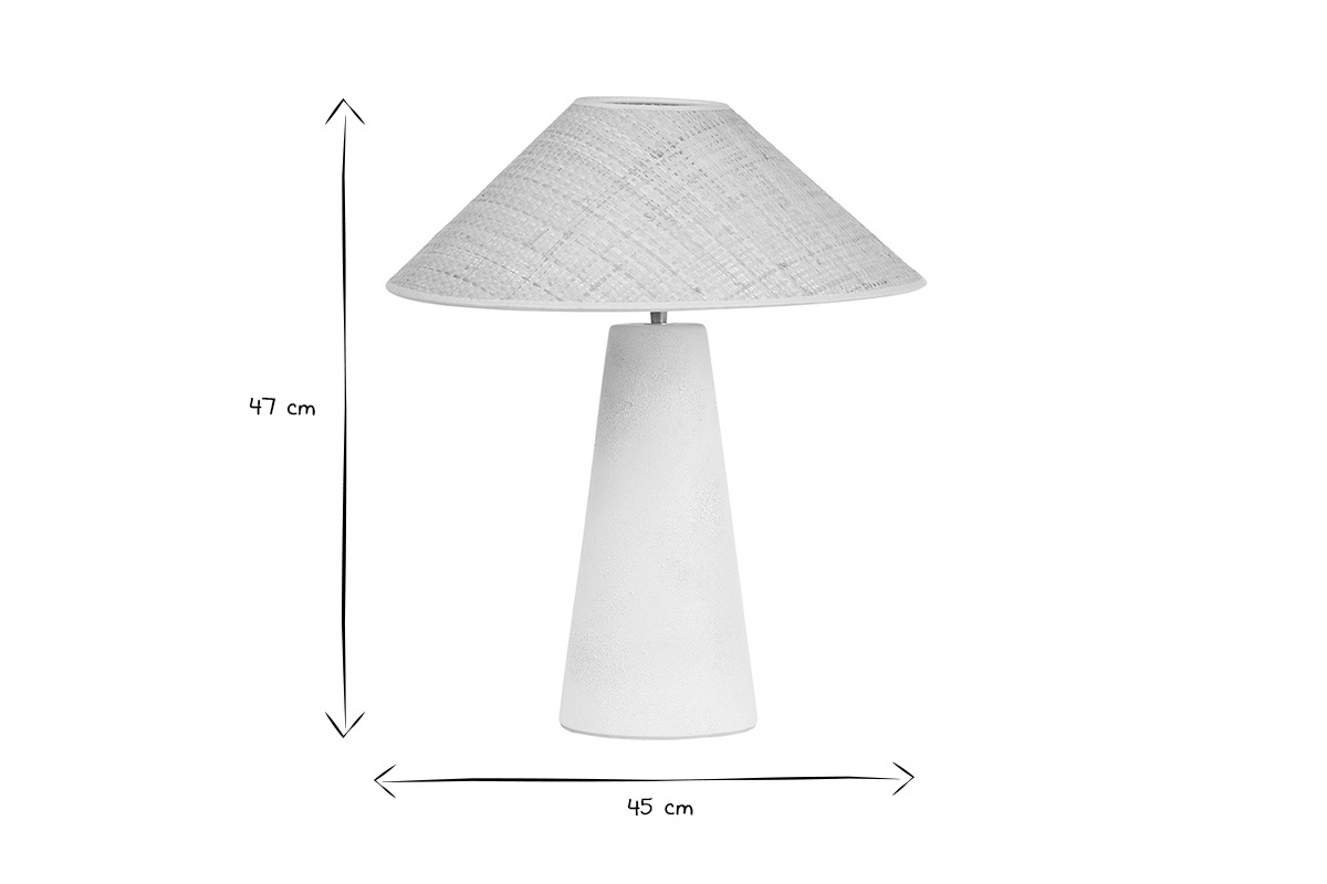 Lmpara de mesa blanca de cermica con pantalla de mimbre H47 cm JUNI