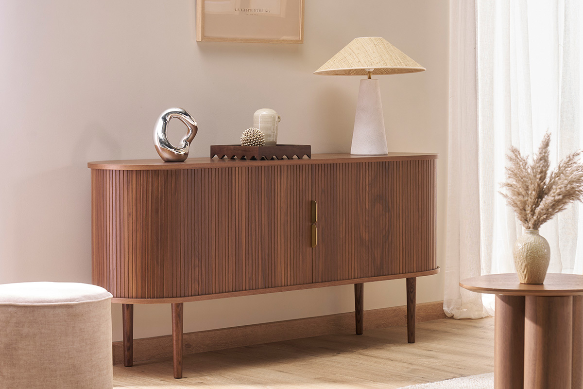 Lmpara de mesa blanca de cermica con pantalla de mimbre H47 cm JUNI