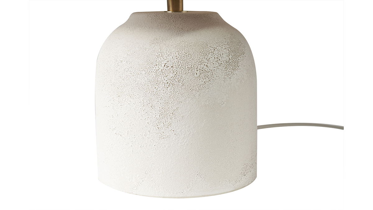 Lmpara de mesa blanca de cermica efecto piedra con pantalla de rafia 35 cm ROCHA