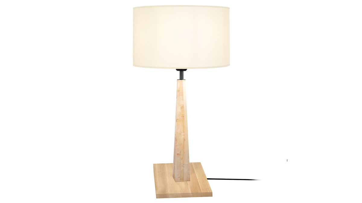 Lámpara de mesa color crudo base madera NIDRA