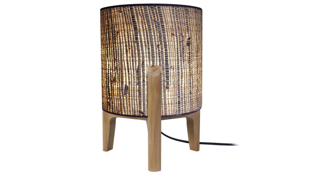 Lmpara de mesa con pantalla en yute y patas en madera A30 cm ALPHA