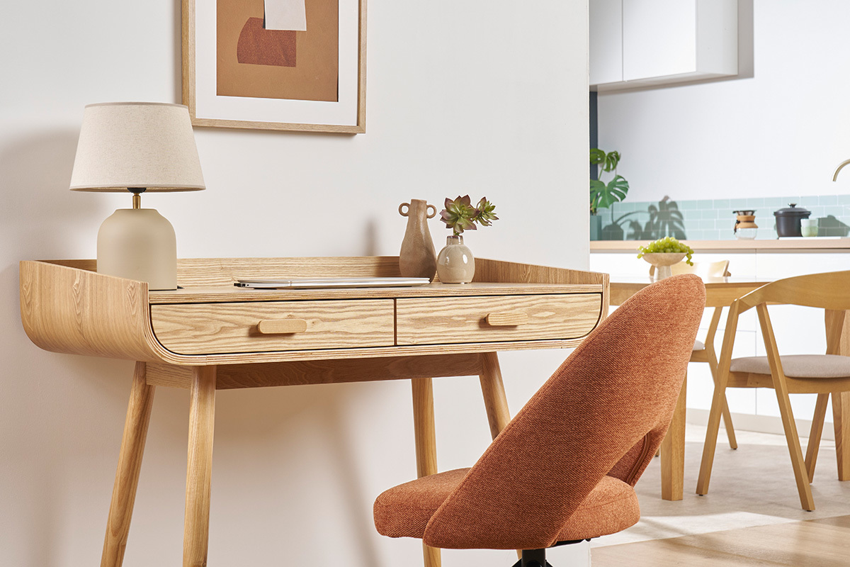 Lámpara de mesa de cerámica color topo mate con pantalla de lino 35 cm SIM