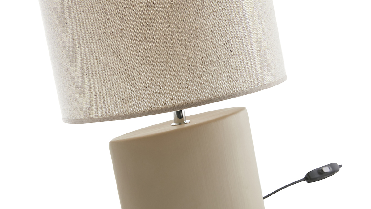 Lámpara de mesa de cerámica color topo mate con pantalla de lino natural TIGA
