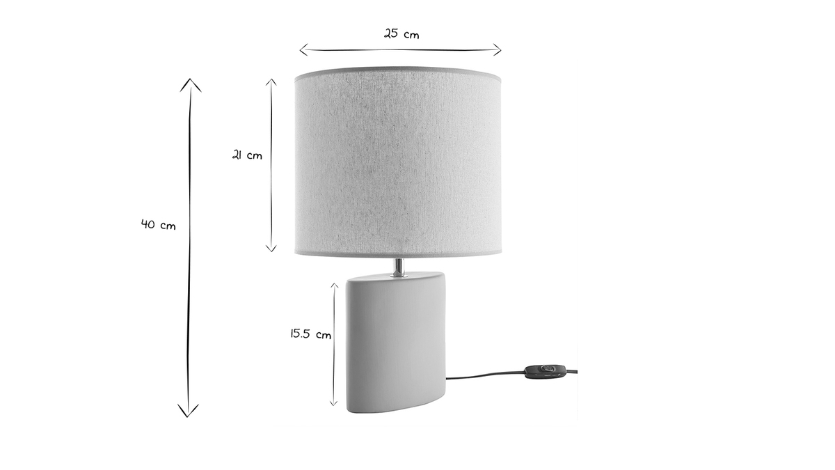 Lmpara de mesa de cermica color topo mate con pantalla de lino natural TIGA