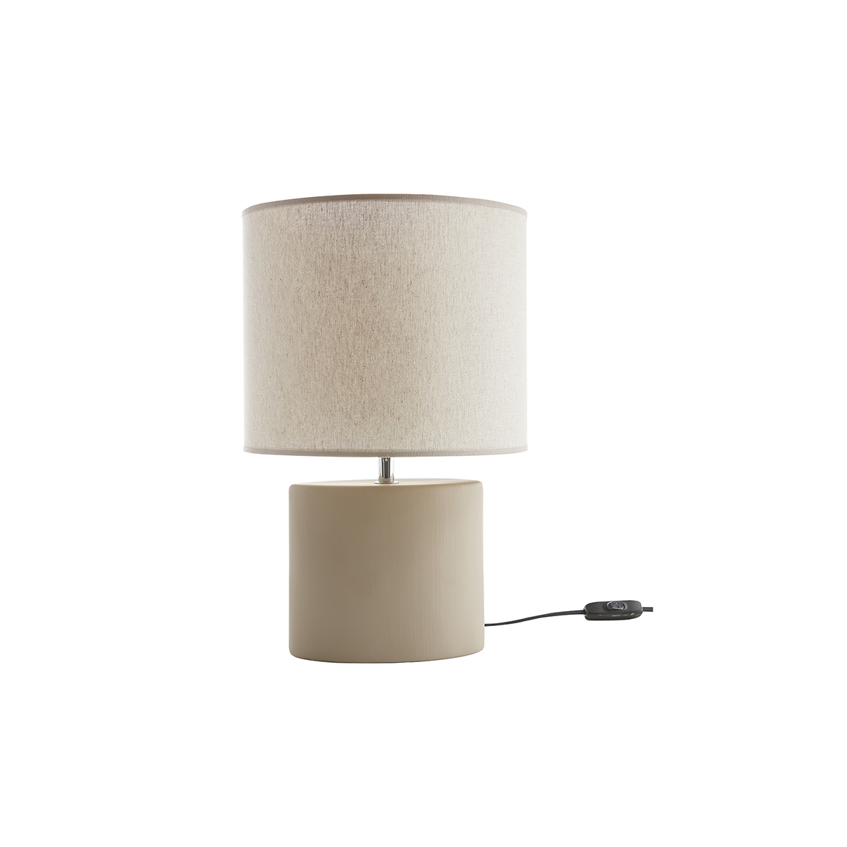 Lámpara de mesa de cerámica color topo mate con pantalla de lino natural TIGA