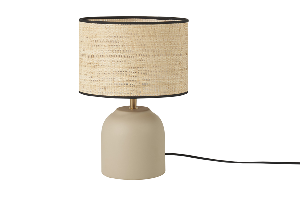 Lmpara de mesa de cermica color topo mate con pantalla de rafia 35 cm ROCHA