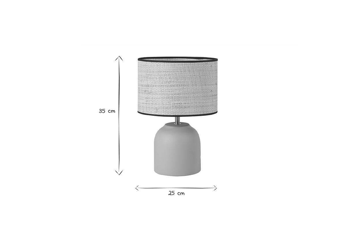 Lmpara de mesa de cermica color topo mate con pantalla de rafia 35 cm ROCHA