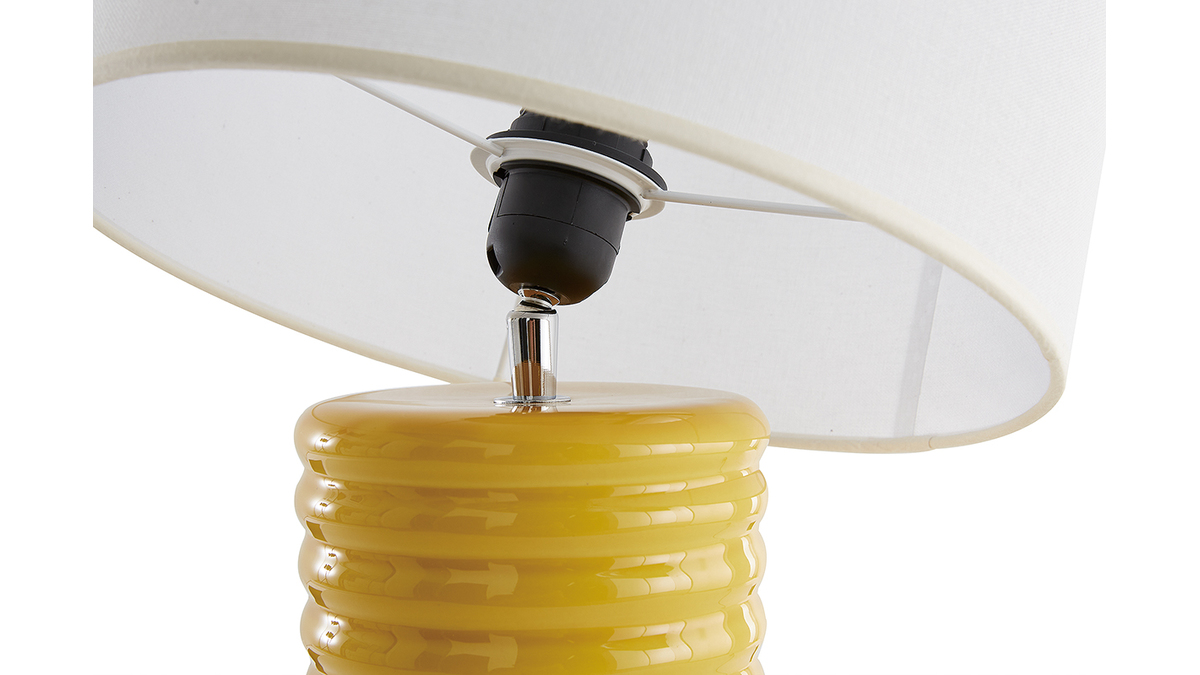 Lmpara de mesa de cermica esmaltada amarilla con pantalla de color crudo BERRO