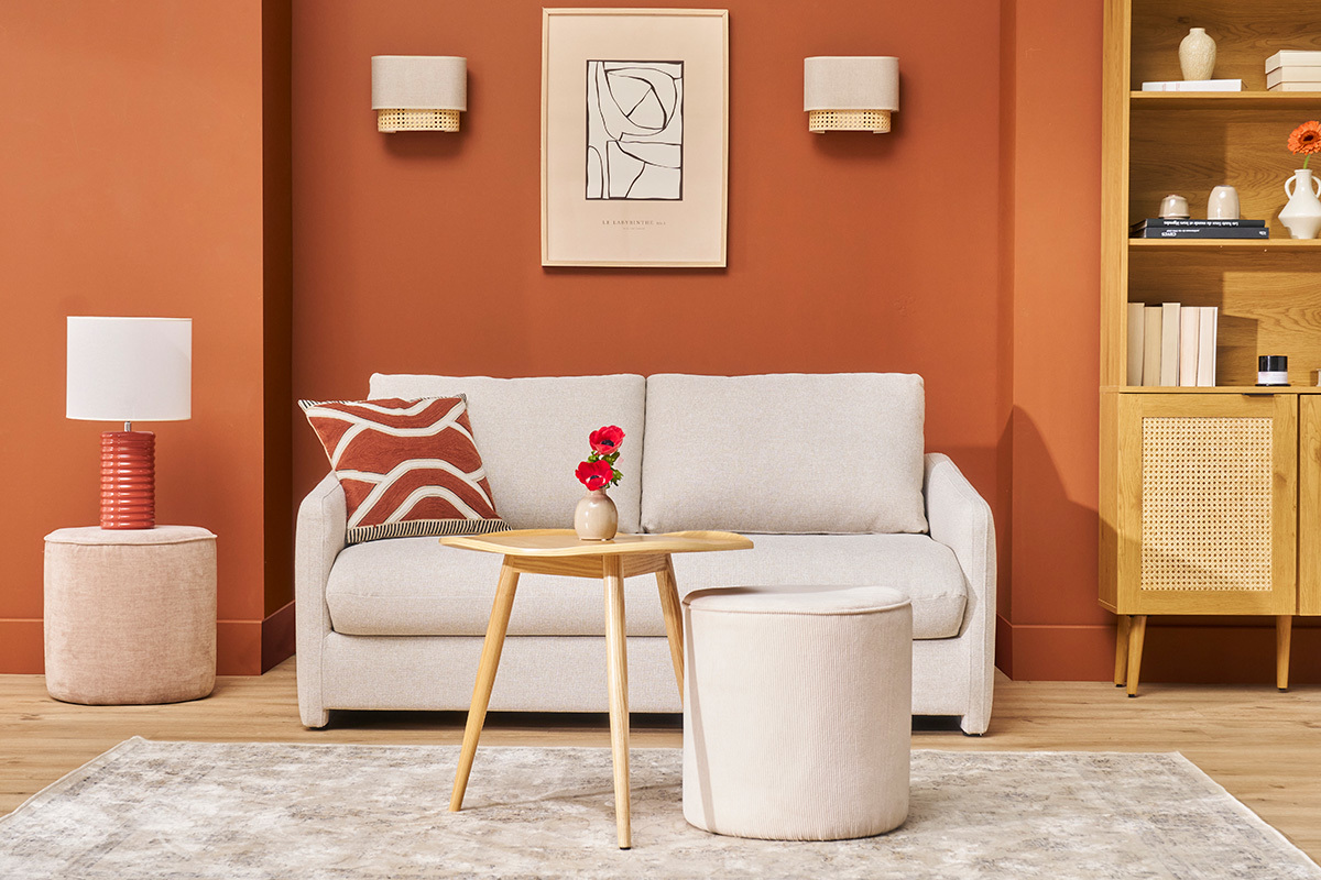 Lmpara de mesa de cermica esmaltada terracota con pantalla de color crudo 53 cm BERRO