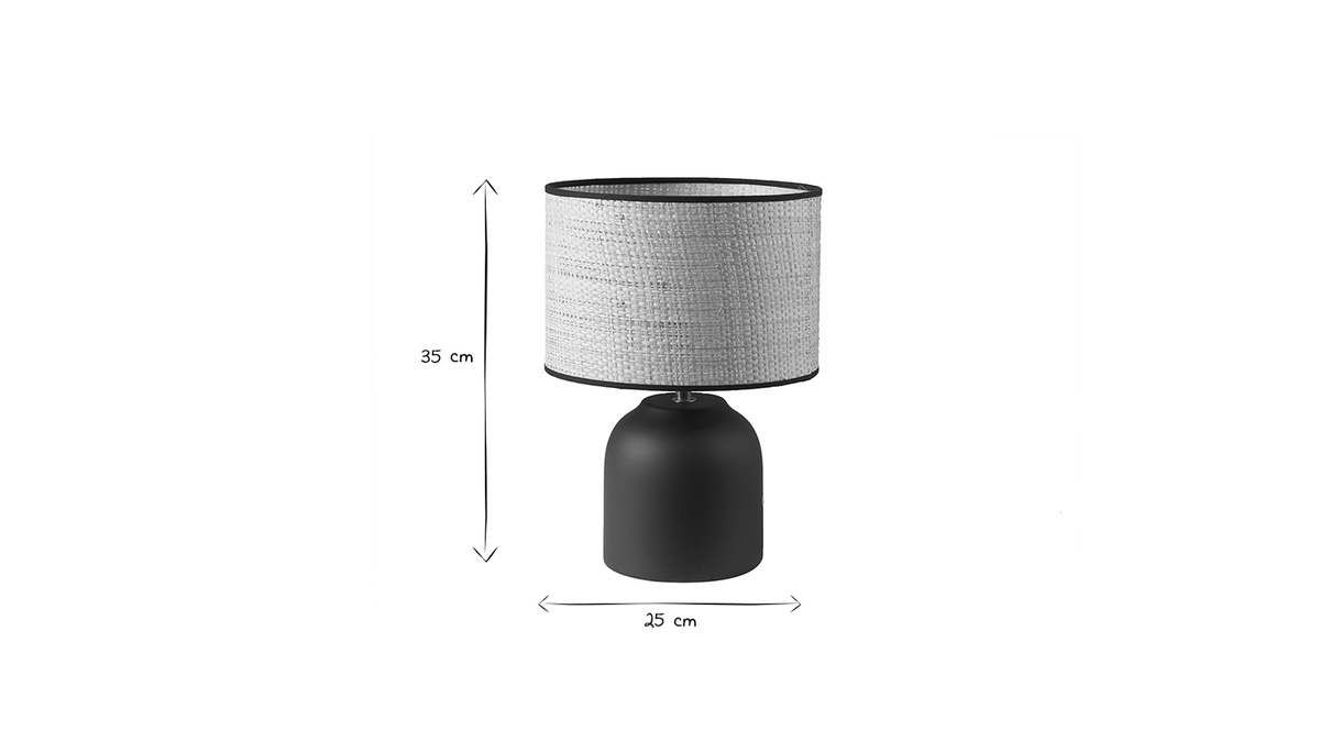 Lmpara de mesa de cermica negra con pantalla de rafia 35 cm ROCHA