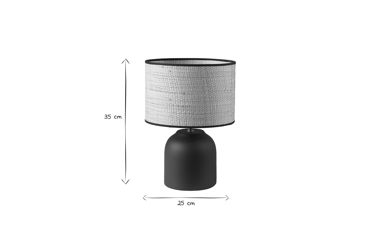 Lmpara de mesa de cermica negra con pantalla de rafia 35 cm ROCHA