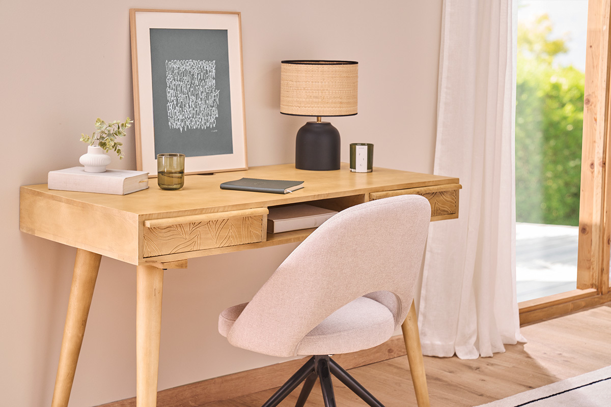 Lmpara de mesa de cermica negra con pantalla de rafia 35 cm ROCHA
