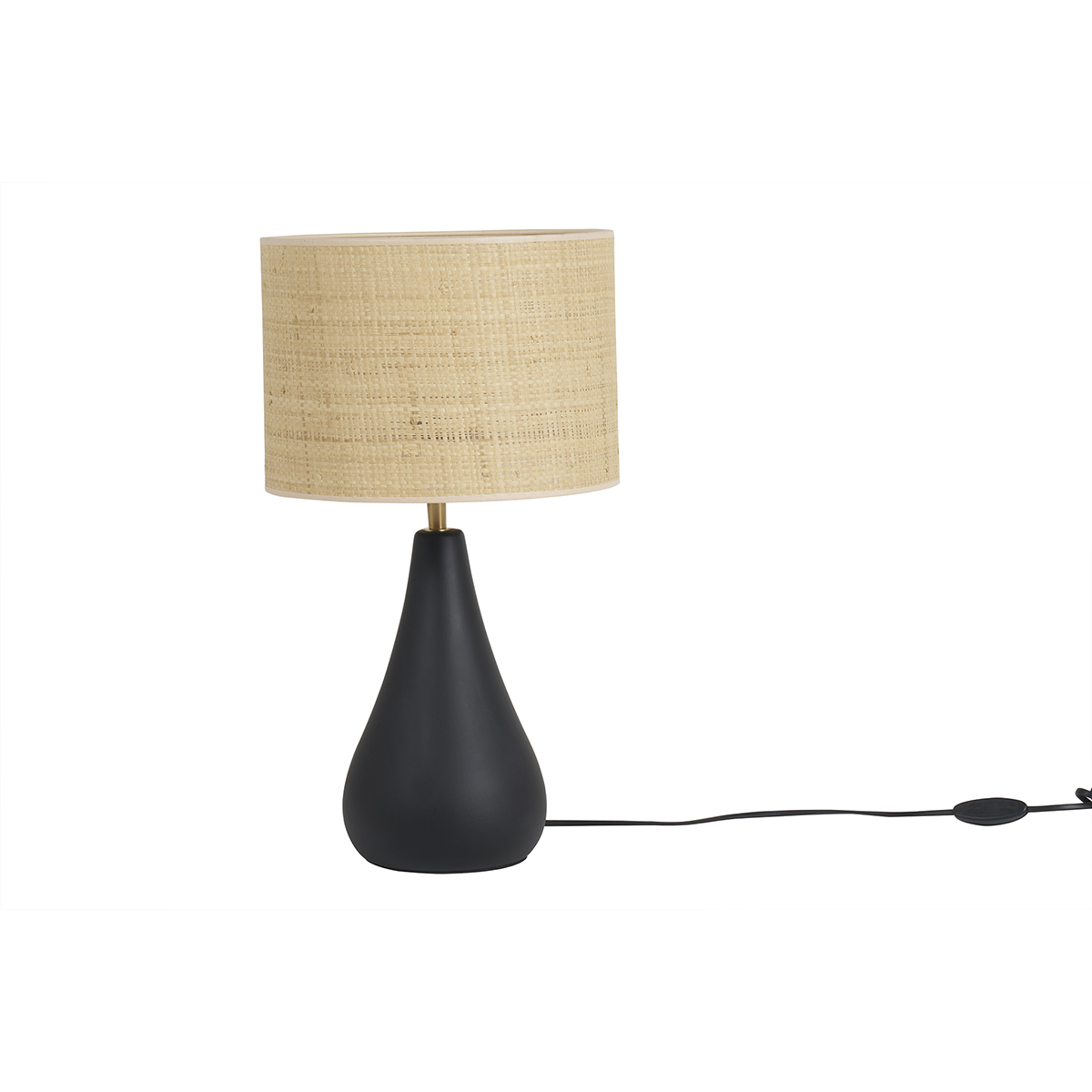 Lámpara de mesa de cerámica negra mate con pantalla de rafia 49 cm PYRUS