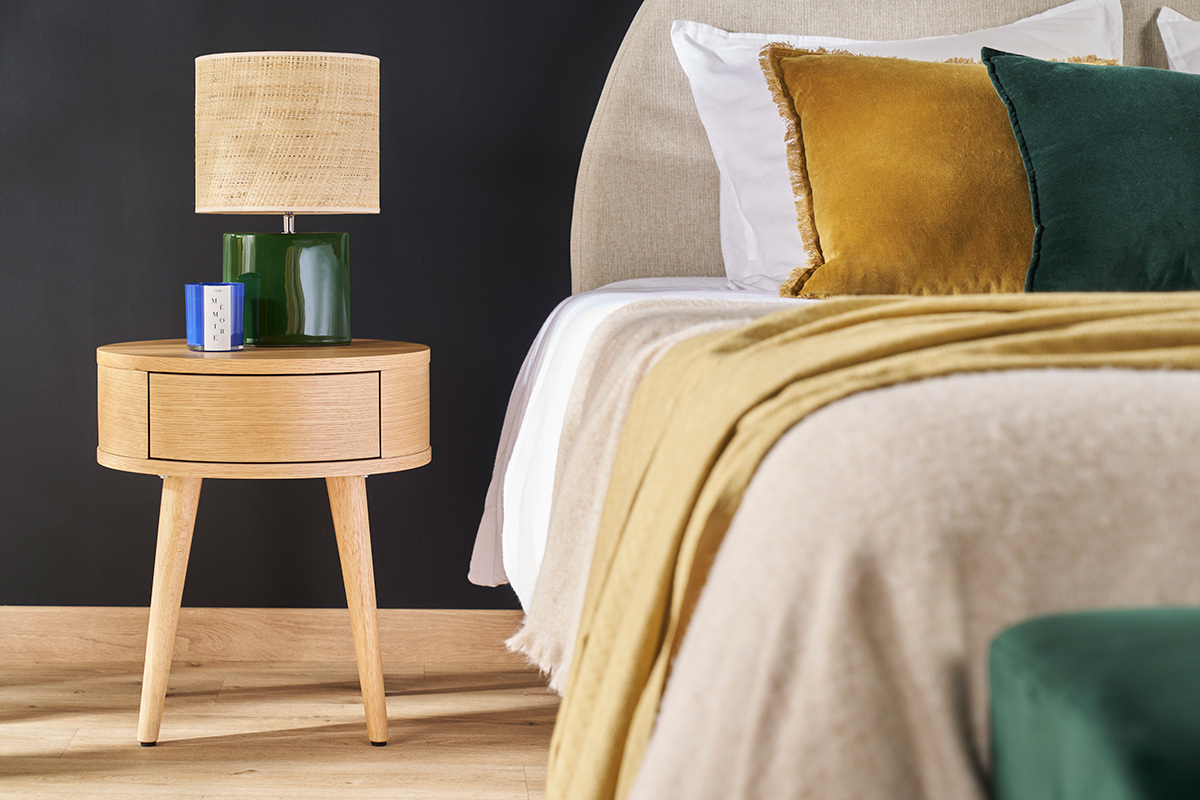 Lmpara de mesa de cermica verde oscuro con pantalla de rafia natural 40 cm TIGA