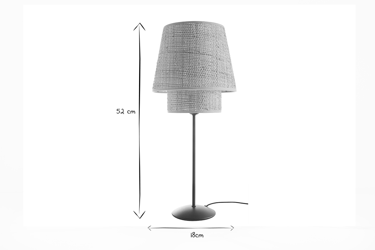 Lámpara de mesa de diseño de rafia y metal negro 52 cm JUME