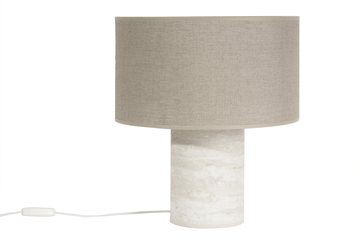 Lmpara de mesa de diseo efecto travertino con pantalla de lino 37 cm SEMA