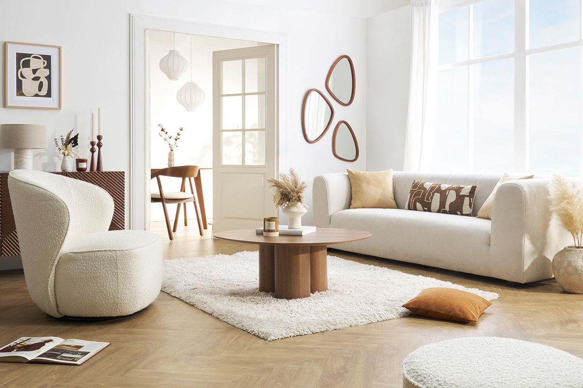 Lmpara de mesa de diseo efecto travertino con pantalla de lino 37 cm SEMA