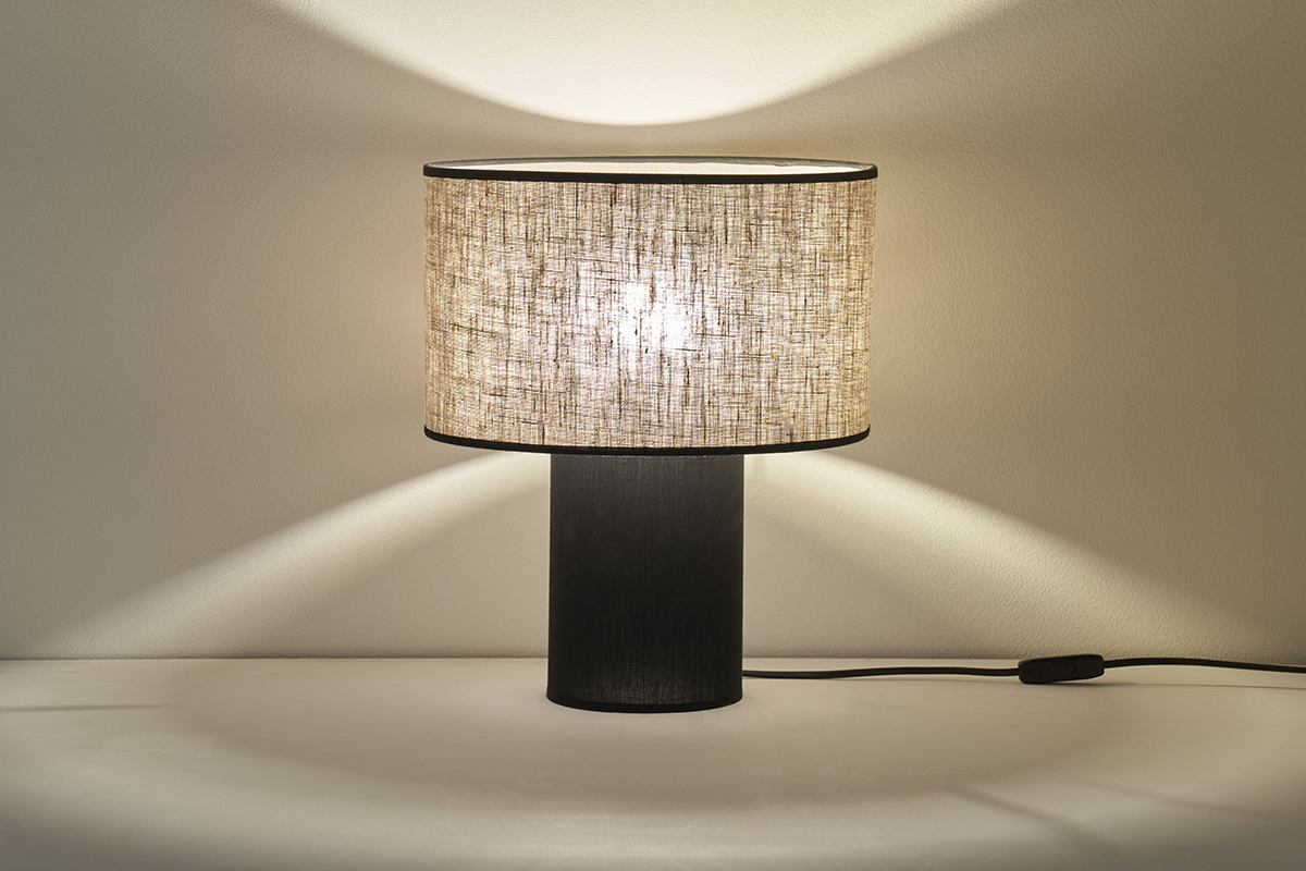 Lmpara de mesa de doble material lino y algodn negro SLOT