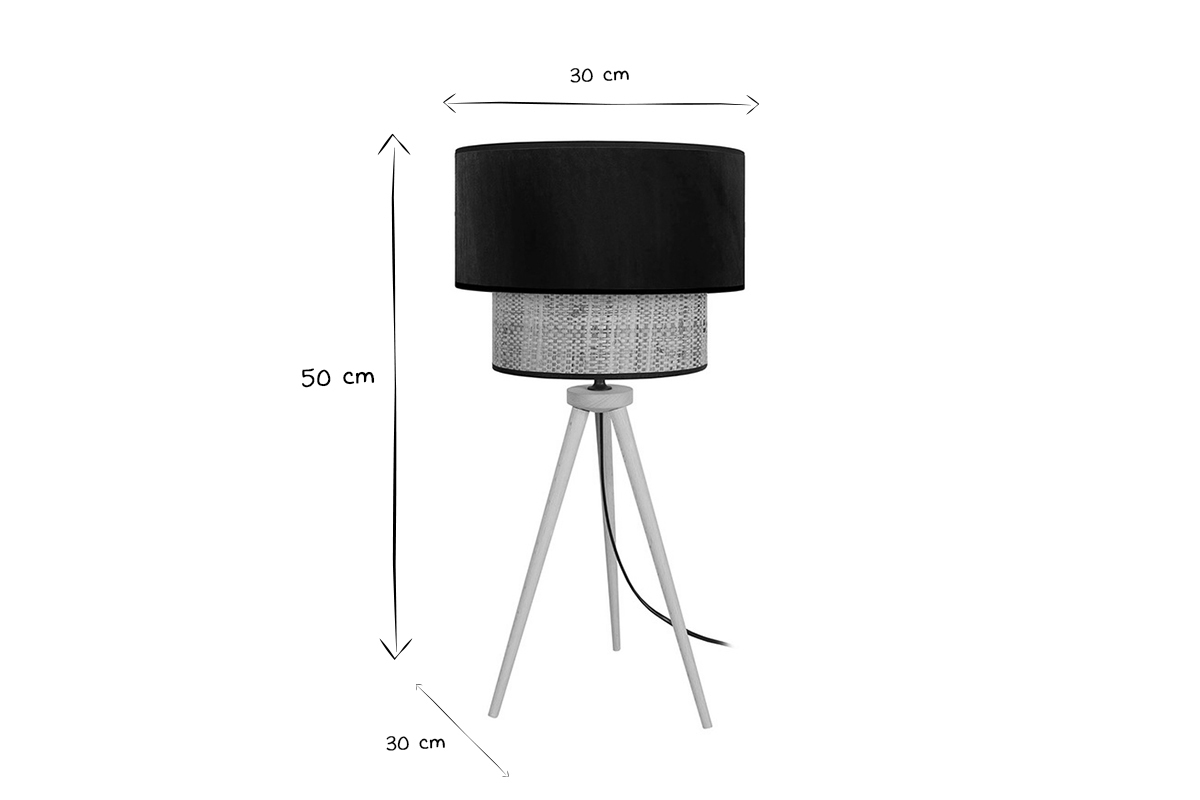 Lmpara de mesa de yute y terciopelo negro CHILL