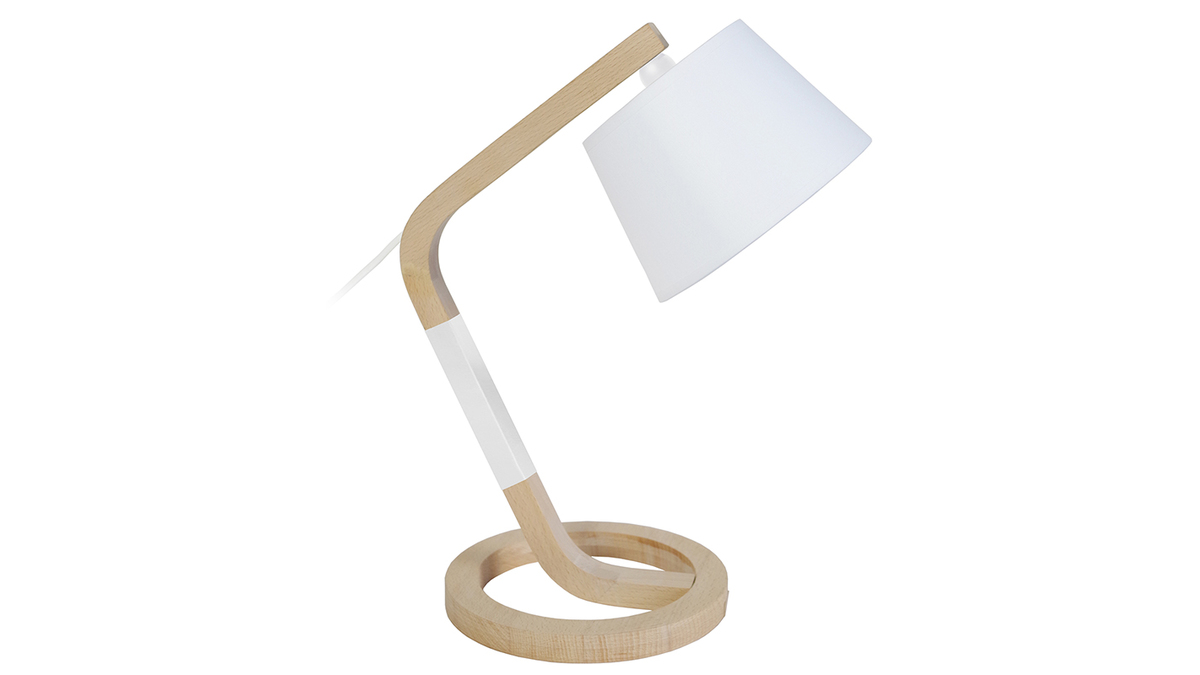 Lámpara de mesa diseño pie círculo madera blanca TWIST