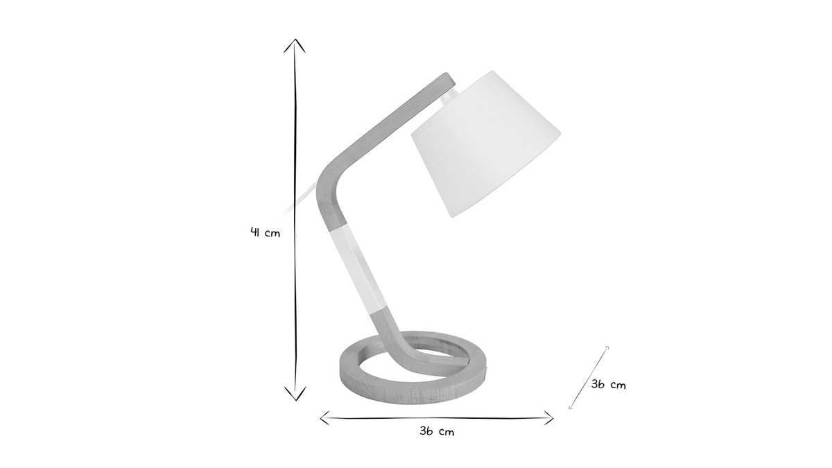 Lámpara de mesa diseño pie círculo madera blanca TWIST