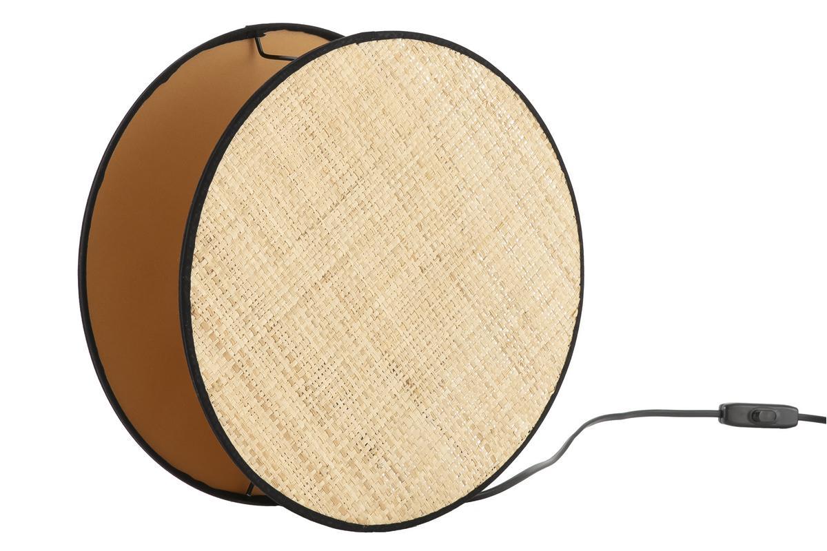 Lmpara de mesa doble material terciopelo amarillo mostaza y rafia 35cm de dim. VERSO