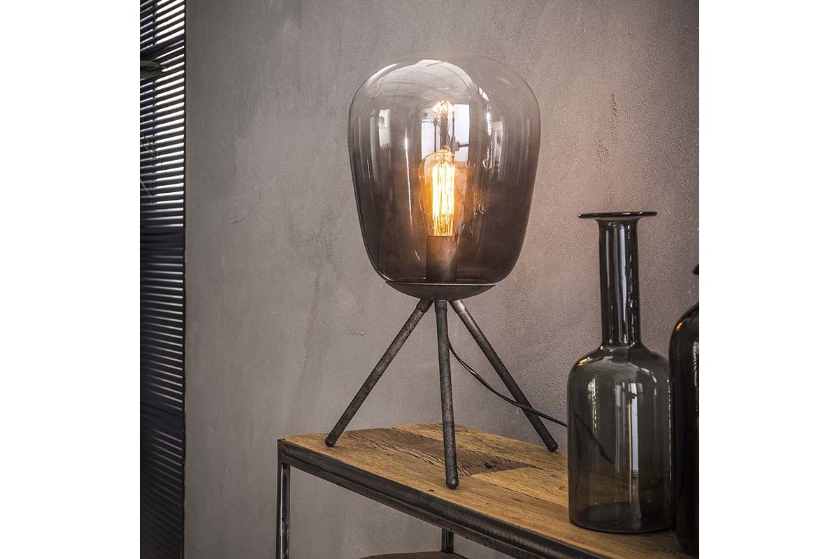 Lmpara de mesa en cristal y metal envejecido SMOKE