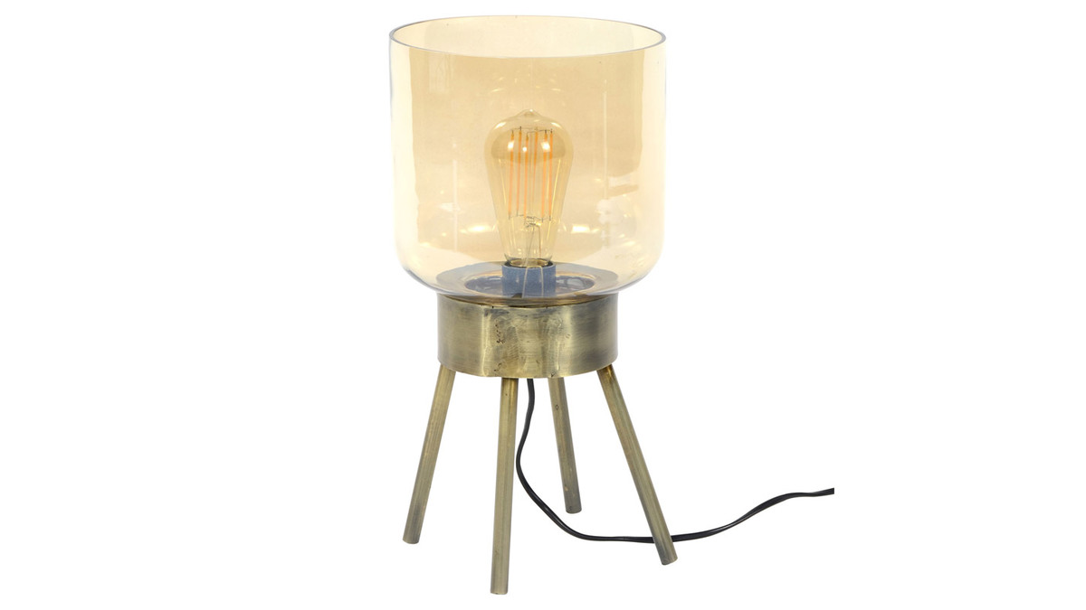 Lmpara de mesa en metal efecto bronce y cristal ambar AMBRE