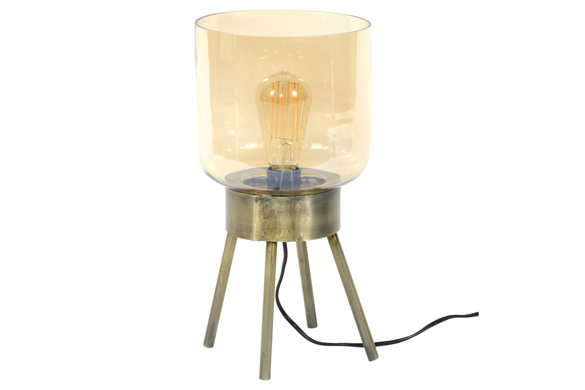 Lmpara de mesa en metal efecto bronce y cristal ambar AMBRE