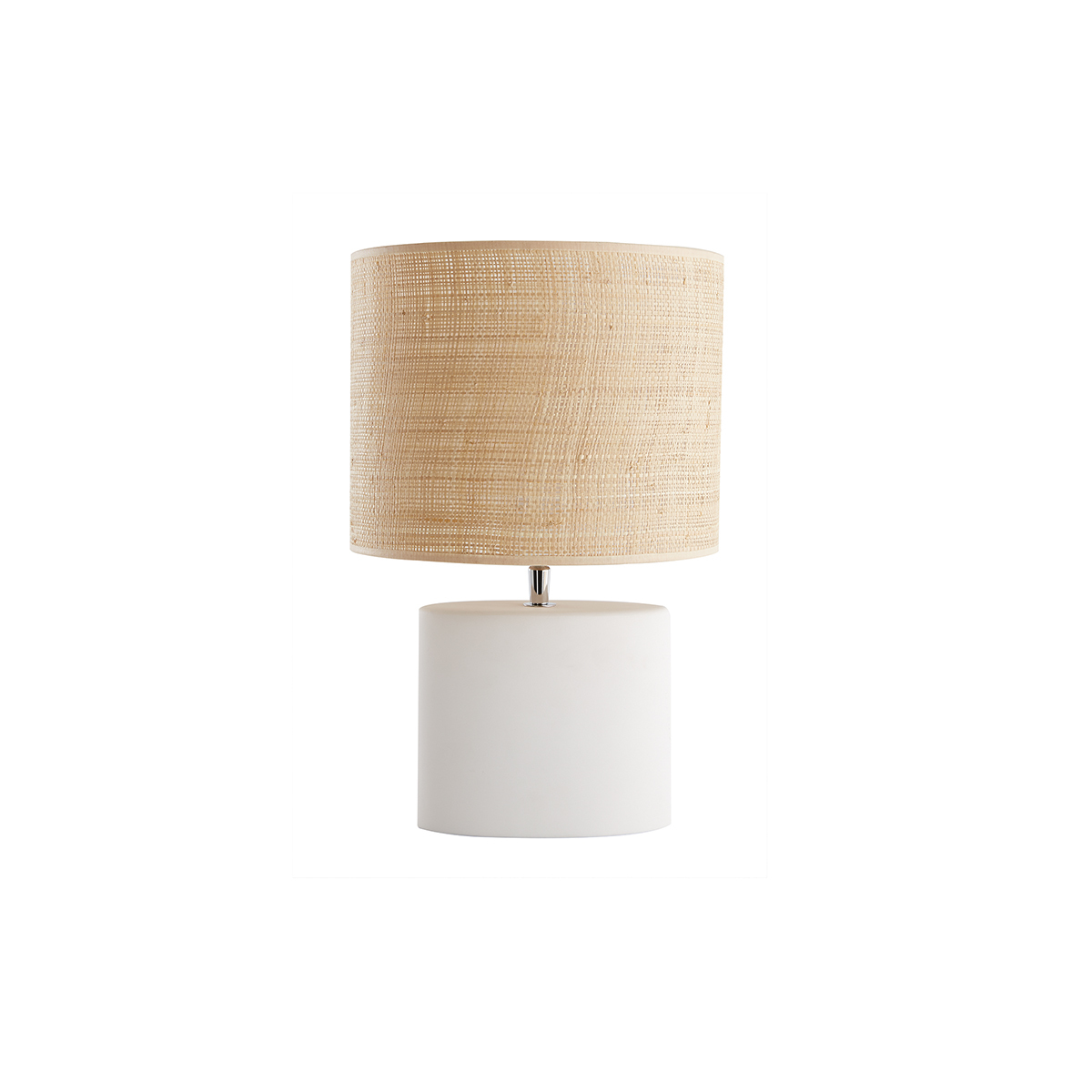 Lámpara de mesa étnica de cerámica blanca mate con pantalla de rafia TIGA