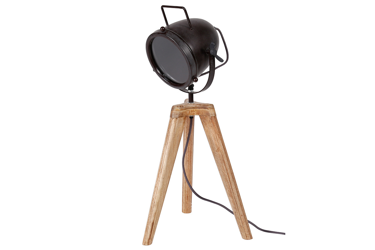 Lmpara de mesa industrial trpode madera y metal STUDIO