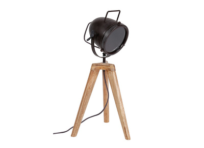 Lámpara de mesa industrial trípode madera y metal STUDIO - Lámpara de mesa industrial trípode madera y metal STUDIO
