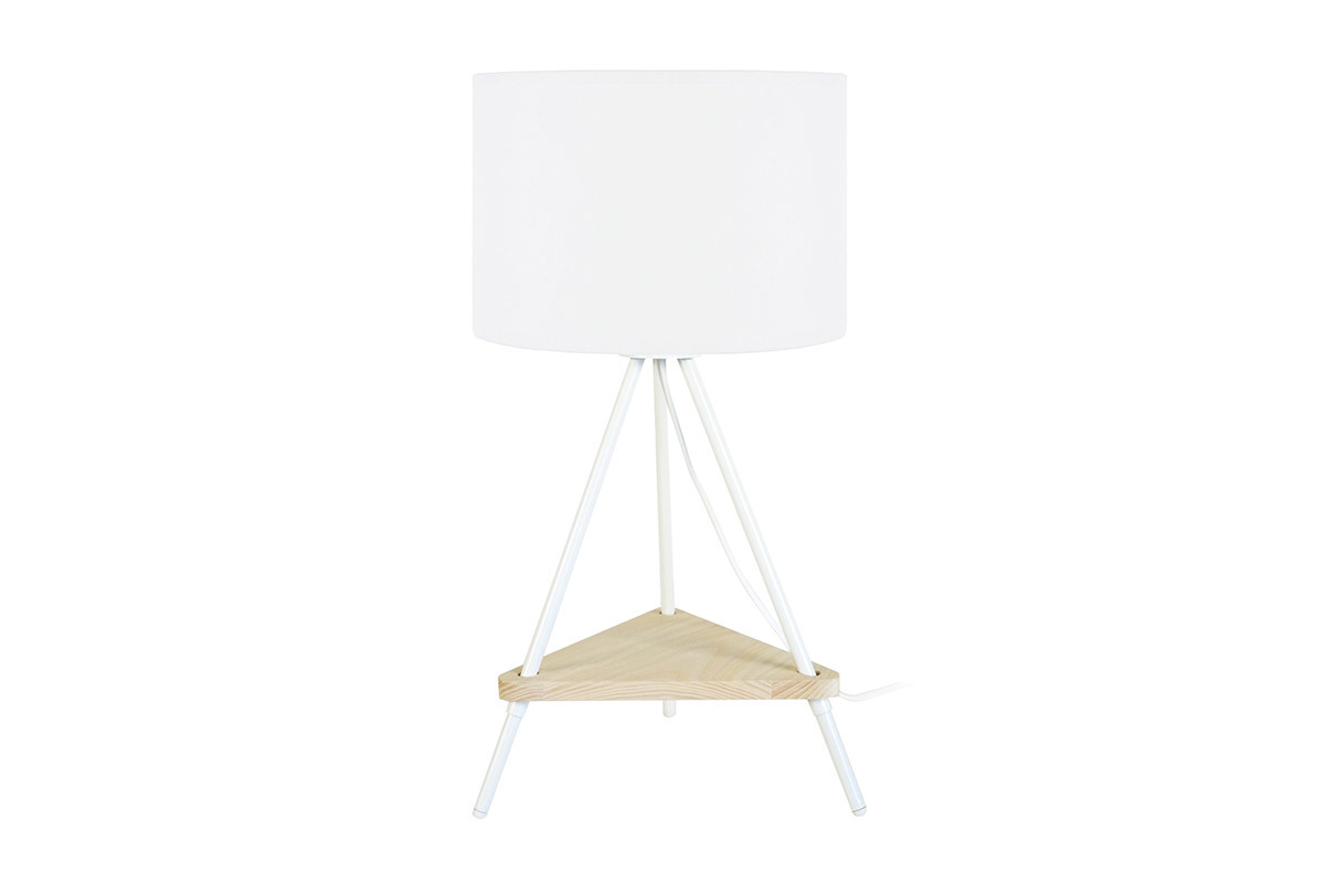 Lmpara de mesa metal blanco y madera YIN