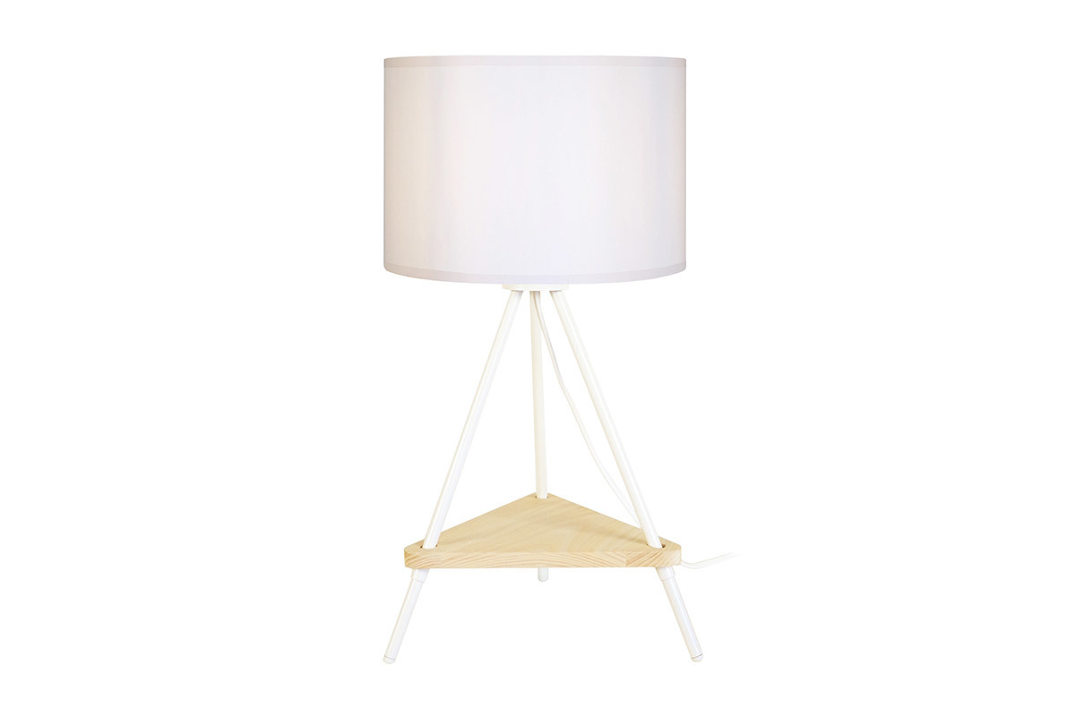 Lmpara de mesa metal blanco y madera YIN