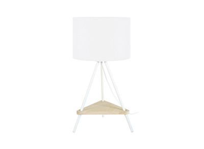 Lámpara de mesa metal blanco y madera YIN