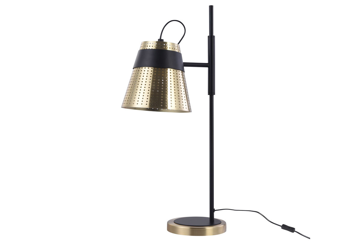 L�mpara de mesa moderna metal perforado dorado y negro TRENTO